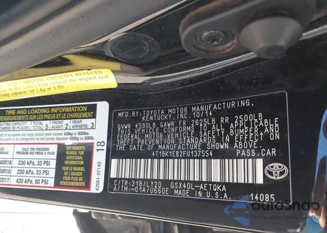 2015 Toyota Avalon Xle Touring Se from USA, damaged, VIN 4T1BK1EB2FU137554